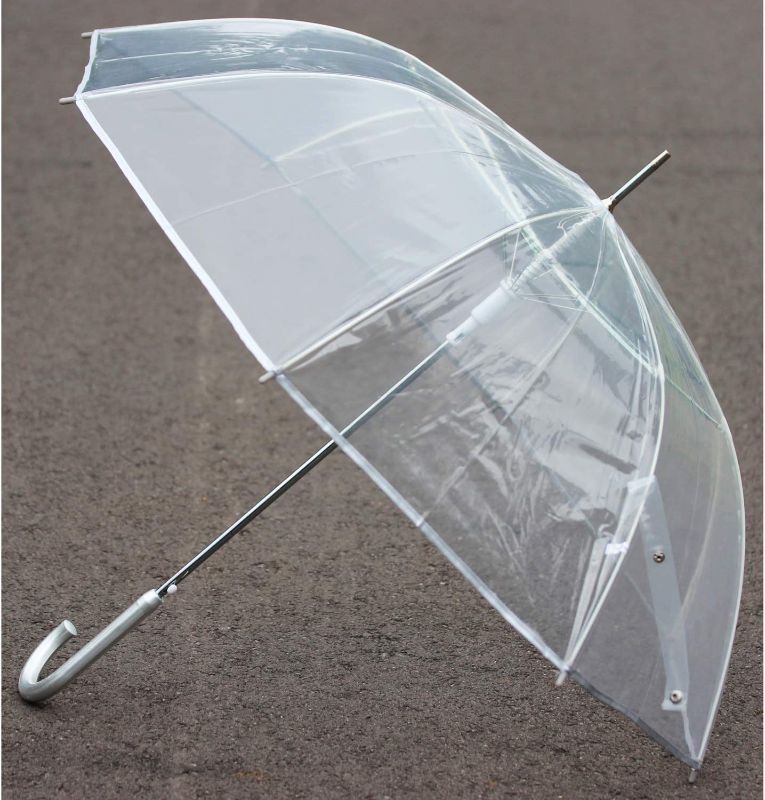 Photo 2 of 10 Pieces Wedding Umbrellas Bulk Auto Open Stick Umbrellas with White European J Hook Handle Windproof Large Canopy Umbrella for Outdoor Wedding Bride Groom Photography Golf Clear