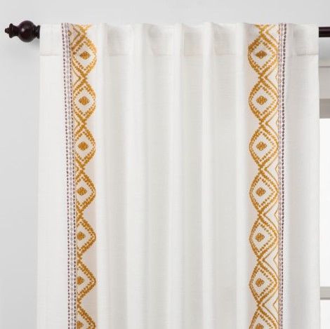 Photo 2 of 1pc 50"x84" Light Filtering Global Border Curtain Panel White/Yellow - Opalhouse™
