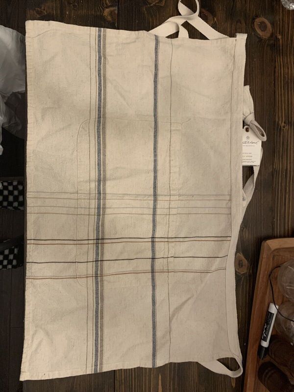 Photo 2 of Hearth & Hand Cream Cotton Striped Half Apron with Tie and Pockets NWT
