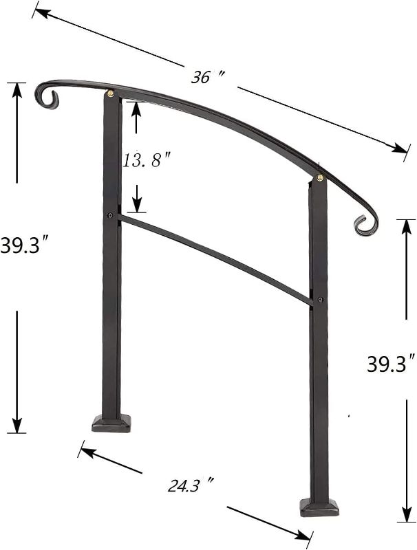 Photo 2 of Handrails for Outdoor Steps,3 Step Handrail Fits 1 to 3 Steps Mattle Wrought Iron Handrail Stair Rail with Installation Kit Hand Rails for Outdoor Steps Black
