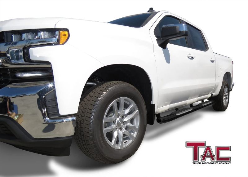 Photo 2 of TAC Side Steps Running Boards Fit 2019-2023 Chevy Silverado/GMC Sierra 1500 | 2020-2023 Silverado/Sierra 2500 3500 Crew Cab Truck Pickup 5" Oval Bend Black Side Bars Step Rails Nerf Bars (2pcs)
