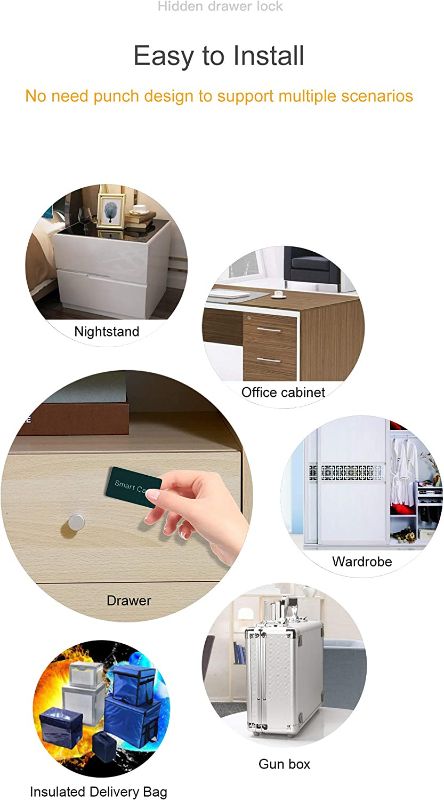 Photo 2 of Drawer Lock with Encrypted RFID Cards, PINEWORLD K2 Filing Cabinet Lock, Electromagnetic Invisible Office/Home Cabinet Lock