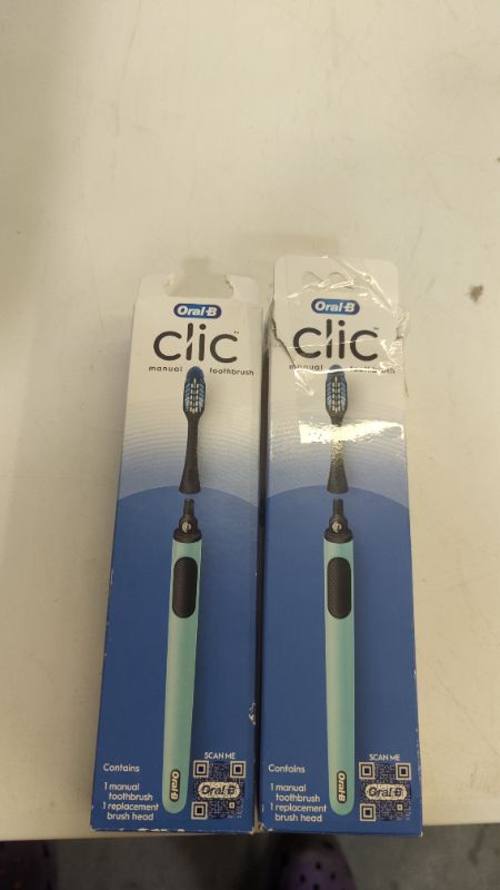 Photo 3 of Oral-B Clic Manual Toothbrush, Teal, with Replaceable Brush Head - 2 Count, 1.0 Count Teal 1 Count (Pack of 2)