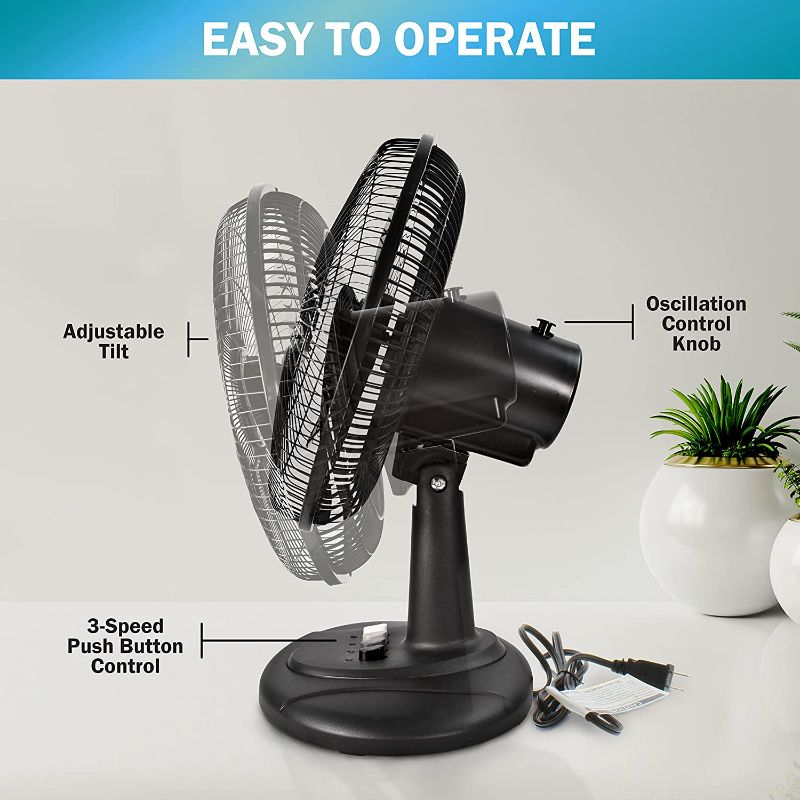 Photo 2 of Comfort Zone 12&#34; Oscillating Table Fan Black