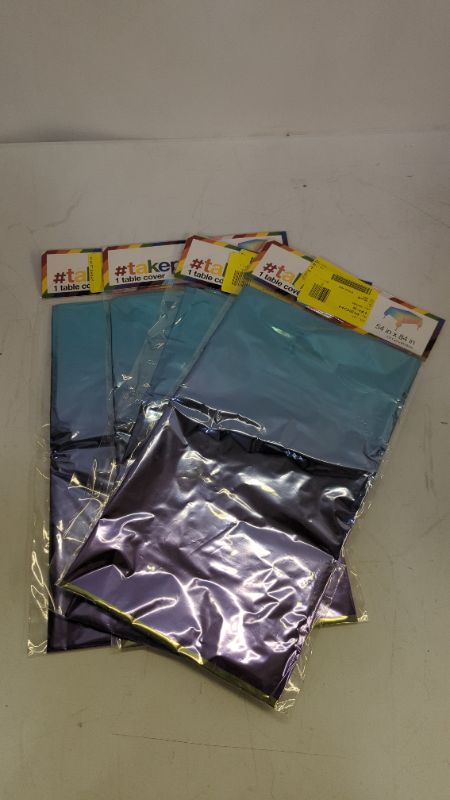 Photo 2 of 4 Pack #TAKEPRIDE LGBT Pride Blue/Purple Iridescent Party Table Cover 54" x 84" 4 Pack