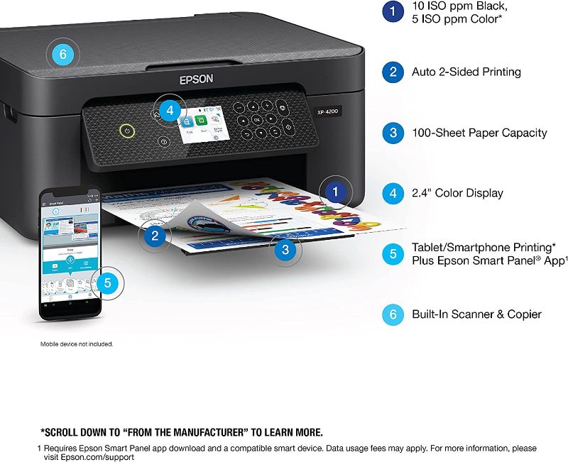 Photo 2 of Epson Expression Home XP 4000 Series Wireless All-in-One Color Inkjet Printer/Print, Copy, Scan/Black