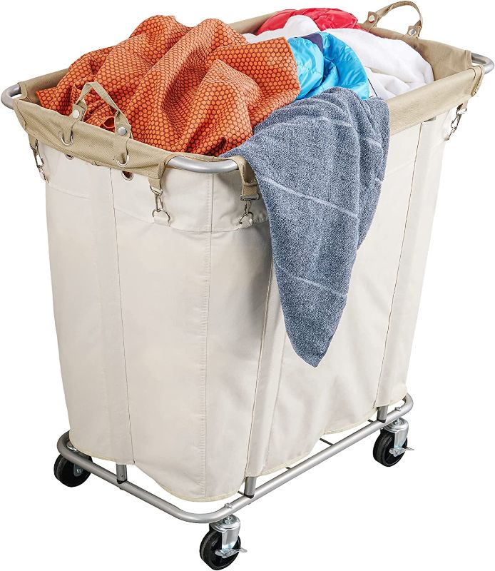 Photo 1 of PLKOW Laundry Cart with Wheels 320L Large Rolling Laundry Cart for Commercial/Home, Rolling Laundry Basket with Steel Frame and Waterproof Oxford Cloth, 9 Bushel, 32.3L x 19.7W x 30.7H Inch, Beige
