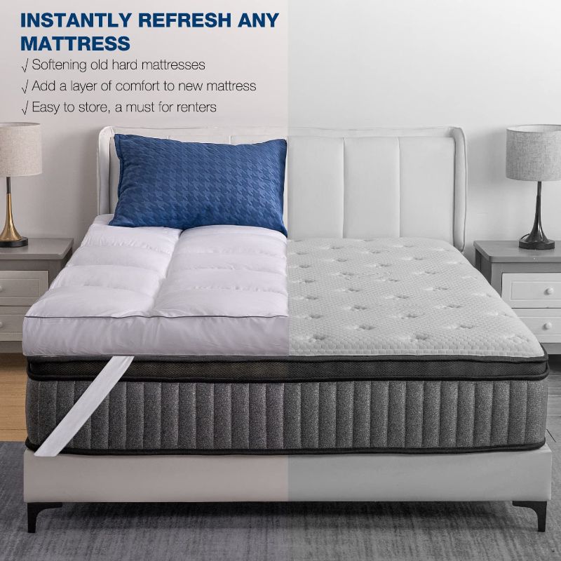 Photo 2 of Mattress Topper Queen Cooling Plush Pillow Top Mattress Pad Feather Bed Topper, Marine Moon Hotel Quality Down Alternative Pillow Topper Over 3 Inch Extra Thick Soft Mattress Topper for Back Pain
