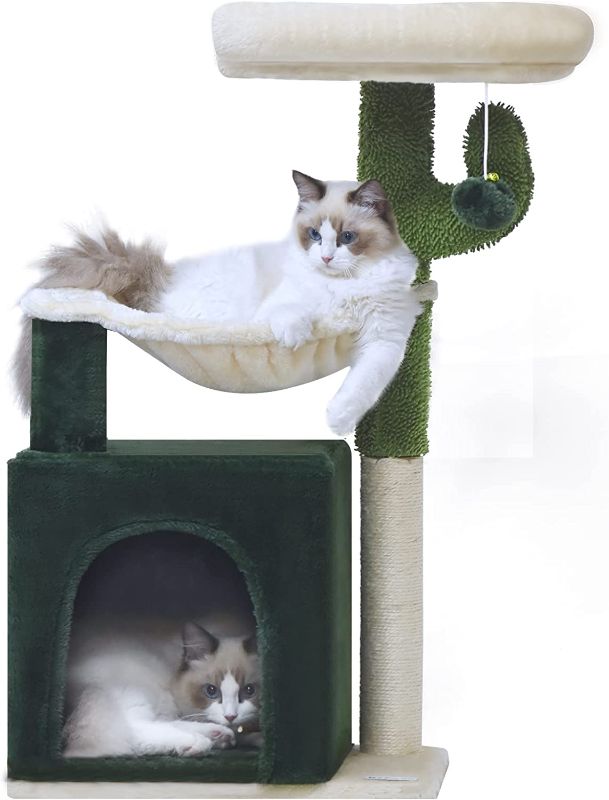 Photo 3 of BYPASS Cat Tree 30" Cactus Cat Tower with Sisal Scratching Post for Indoor Cats, Cozy Condo with Hammock, Plush Perches and Dangling Ball, Cat Furniture for Kittens Small Cats
