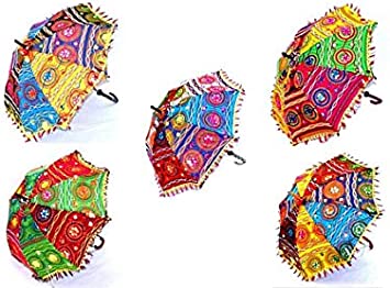 Photo 1 of 5 Pcs Mix Lot Indian Handmade Desinger Wedding Umbrella Decorative Cotton Sun Parasols Vintage Women Umbrella (24 Inch)
