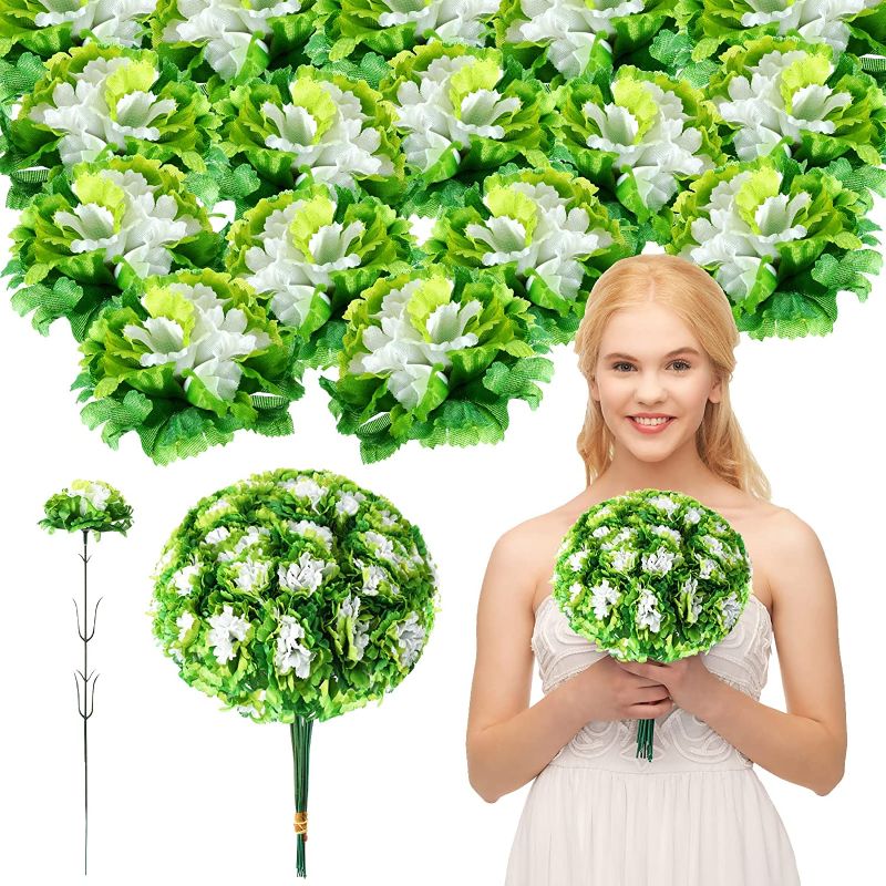 Photo 1 of Unittype 200 Bunches Artificial Carnations Flowers 14.5 Inch Silk Green and White Carnations Realistic Bouquet with Stems for Memorial Day Wedding Bouquet Funeral Cemetery Wreaths DIY Craft
