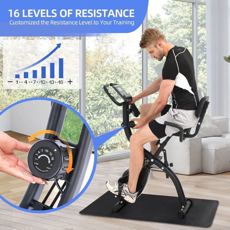 Photo 2 of Foldable Exercise Bike, Sportneer 2023 New Version 3 in 1 Resistance Stationary Bike with 16 Level Magnetic, Indoor Cycling Bike with PVC Floor Mat, Folding Workout Bike, Versatile LCD Screen, Heart Rate Grip

P.D. 27"D x 16"W x 42"H