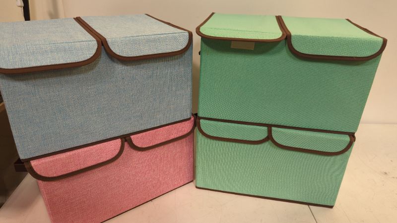 Photo 4 of 28 Qt. Fabric Storage Bin with Lid in Green and Blue (4-Pack)
