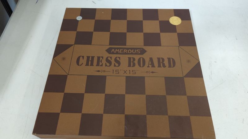 Photo 2 of AMEROUS 15 inches Wooden Chess Board Only, Professional Staunton Tournament Chessboard No Pieces with Gift Package - Chess Rules, Portable Chess Board for Beginners, Kids, Adults