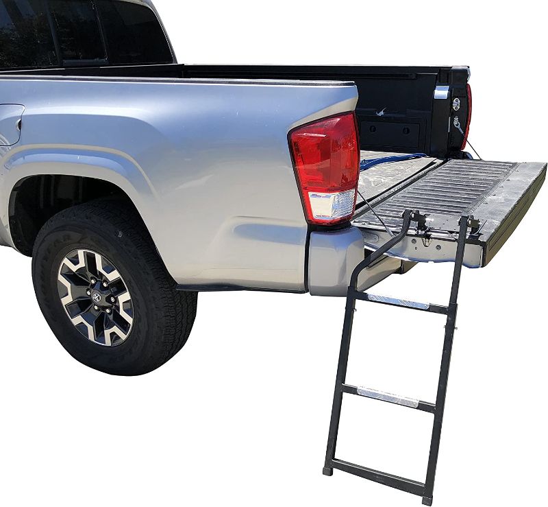 Photo 1 of Beech Lane Pickup Truck Tailgate Ladder - Universal Fit, Stainless Steel Self Drilling Hex Screws for Easy Install, Durable Aluminum Step Grip Plates, and Sturdy Rubber Ladder Feet
