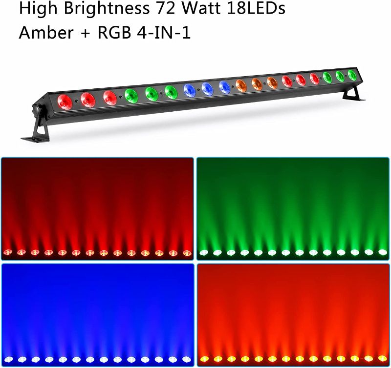 Photo 2 of ValaVa DJ Lights Bar 40''72W 18LEDs RGBA 4 in 1 Stage Light Bar DMX Wash Light with Remote Control Sound Activated Uplight for Church Wedding Halloween Christmas Gig Bar Stage DJ Lighting
