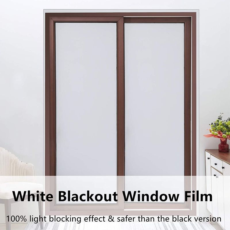 Photo 2 of VELIMAX White Blackout Window Film, 100% Light Blocking Window Cover, Opaque Window Cling Vinyl, Privacy Film for Glass Windows, Sun Blocking Window Films Non Adhesive, 23.6in x 78.7in
