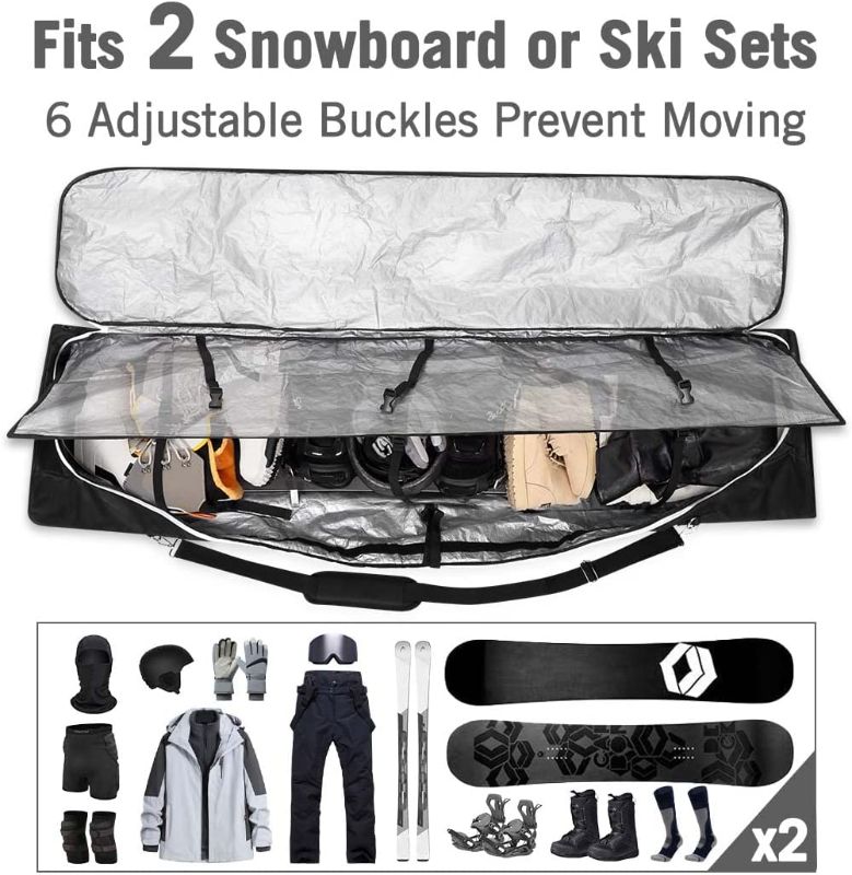 Photo 2 of Affordura Snowboard Bag Fits 2-Piece Skis Boards Padded Ski Bag with Wheels, 165/180cm Ski Bags and Boot Bags Waterproof Snowboard Bag for Air Travel with Removable Strap, Ski Travel Bags for Flying Black 165cm