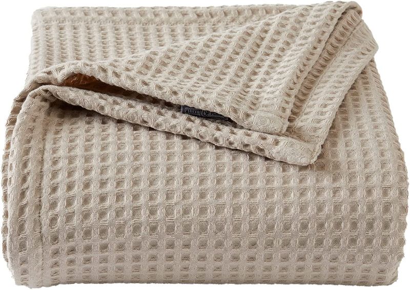 Photo 1 of 100% Cotton Waffle Weave Bed Blanket | Soft, Breathable, and Lightweight Blanket for All-Season | Perfect for Layering | Brielle Collection (King, Taupe)
