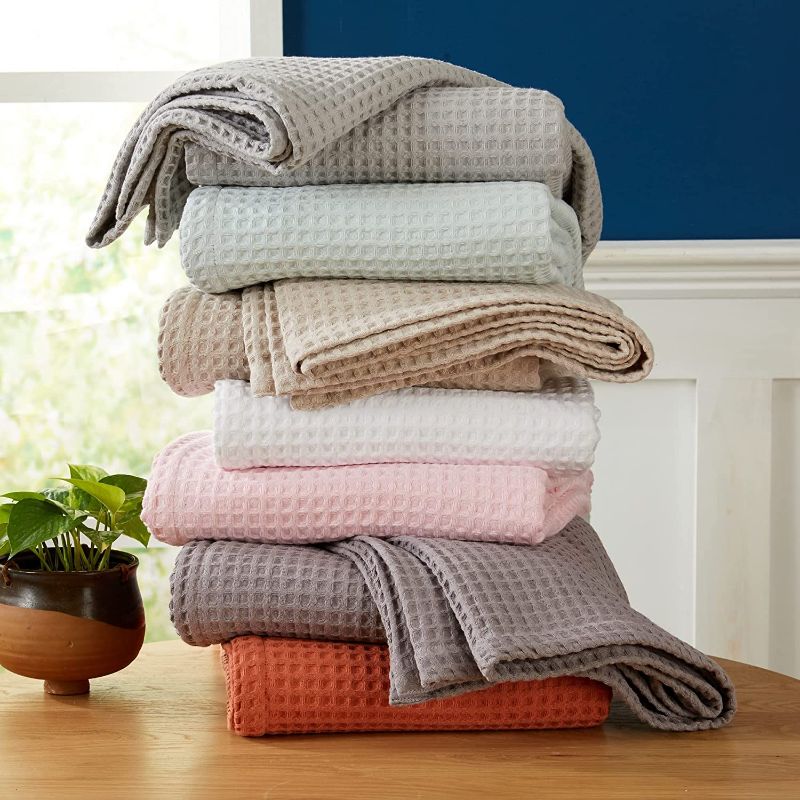 Photo 2 of 100% Cotton Waffle Weave Bed Blanket | Soft, Breathable, and Lightweight Blanket for All-Season | Perfect for Layering | Brielle Collection (King, Taupe)
