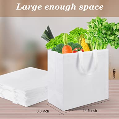 Photo 2 of 30 Pcs Reusable Grocery Shopping Bags 14.5 x 14 x 6.6 Inch Tote Bags with Handles Non Woven Grocery Bags Washable Foldable Tote Bags Bulk for Christmas Gift Wrapping Shopping Retail Stores, White
