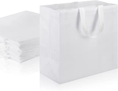 Photo 1 of 30 Pcs Reusable Grocery Shopping Bags 14.5 x 14 x 6.6 Inch Tote Bags with Handles Non Woven Grocery Bags Washable Foldable Tote Bags Bulk for Christmas Gift Wrapping Shopping Retail Stores, White
