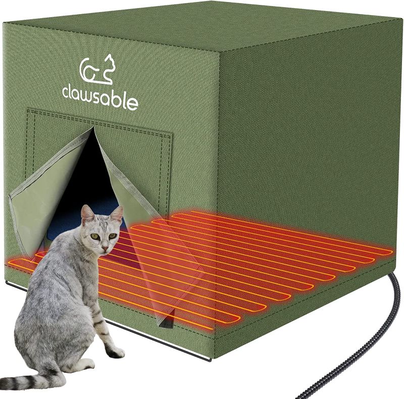 Photo 1 of Large Heated Cat House for Outdoor Cats in Winter, Anti-Soaking Insulated Cat House, Elevated & Weatherproof, Warm Cat Shelter with Cat Heating Pad Bed, Indoor/Outdoor House for Feral Barn Cat Puppy
