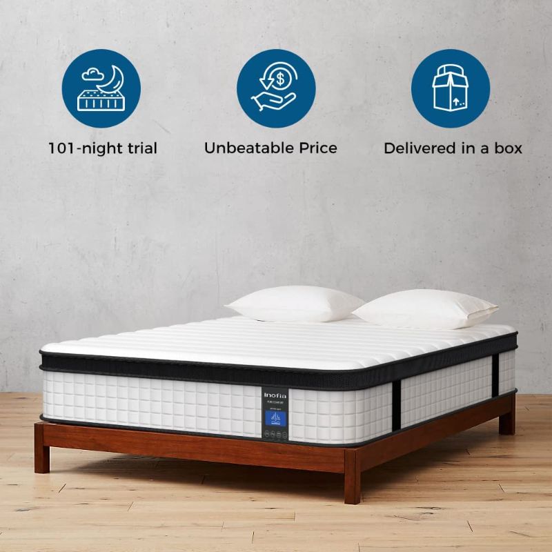 Photo 2 of Inofia Twin Mattress, 12 Inch Hybrid Innerspring Single Mattress in a Box, Cool Bed with Breathable Soft Knitted Fabric Cover
