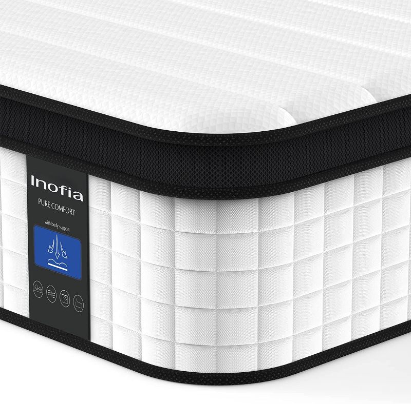 Photo 1 of Inofia Twin Mattress, 12 Inch Hybrid Innerspring Single Mattress in a Box, Cool Bed with Breathable Soft Knitted Fabric Cover
