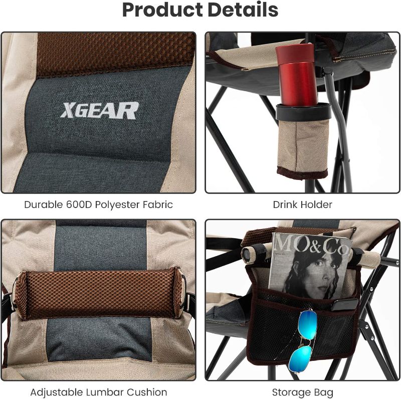 Photo 2 of XGEAR Camping Chair Portable Camp Chair with Hard Arm Lumbar Support (New Beige)
