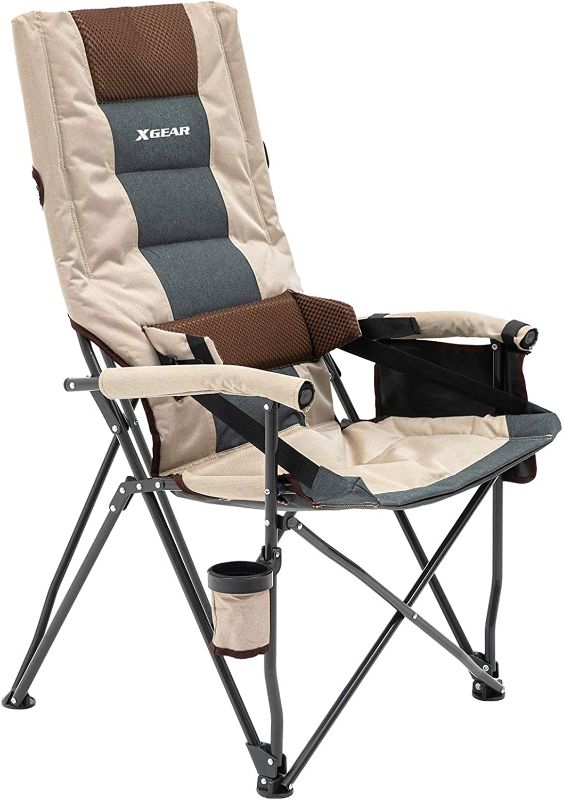 Photo 1 of XGEAR Camping Chair Portable Camp Chair with Hard Arm Lumbar Support (New Beige)
