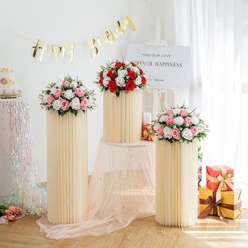 Photo 2 of Wedding Centerpieces Cardboard Vases - Set of 3 Flower Vase Flowers Stand for Party Tables Decorations - Elegant Bulk Weddings Decoration Table Cylinder Centerpiece Stands,