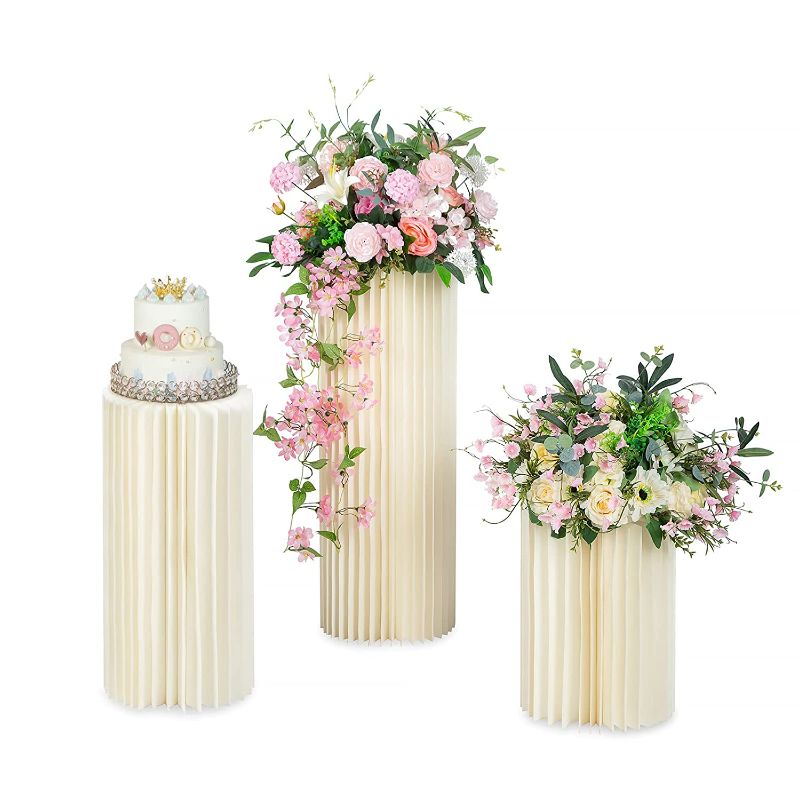 Photo 1 of Wedding Centerpieces Cardboard Vases - Set of 3 Flower Vase Flowers Stand for Party Tables Decorations - Elegant Bulk Weddings Decoration Table Cylinder Centerpiece Stands,