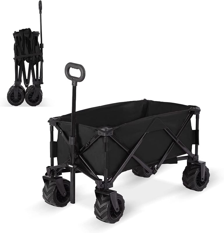 Photo 1 of JOVNO Heavy-Duty Utility Wagon Patio Garden Cart Collapsible Wagon w/ 360 Degree Swivel Wheels & Adjustable Handle for Camping and Picnic, 150lbs Capacity
