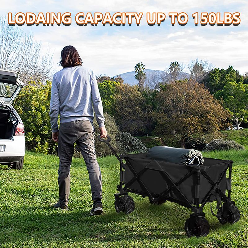 Photo 2 of JOVNO Heavy-Duty Utility Wagon Patio Garden Cart Collapsible Wagon w/ 360 Degree Swivel Wheels & Adjustable Handle for Camping and Picnic, 150lbs Capacity
