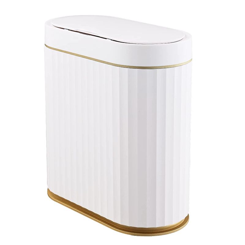 Photo 1 of 15 Liter Trash Can, Bathroom Trash Can, Garbage Bin for Kitchen and Office Use, White with Golden Trim