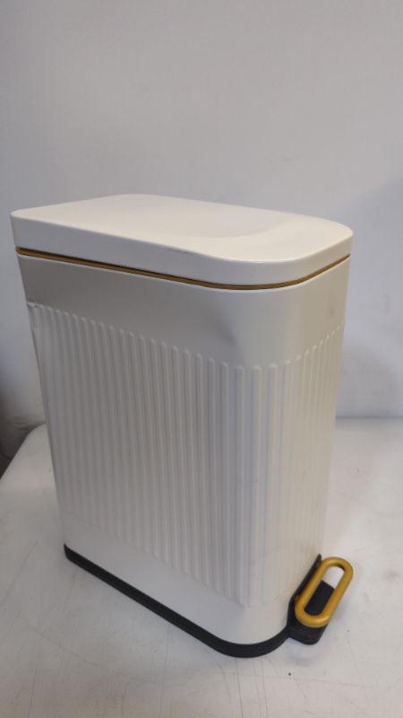 Photo 3 of 15 Liter Trash Can, Bathroom Trash Can, Garbage Bin for Kitchen and Office Use, White with Golden Trim