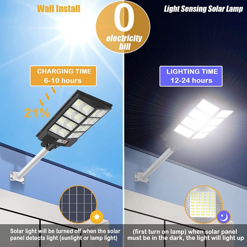 Photo 2 of 800W LED Solar Street Light Motion Sensor, IP65 Waterproof Solar Security Flood Lights Outdoor, 80000LM Solar Parking Lot Lights, Dusk to Dawn Solar Lights Outdoor for Garden, Yard, Piazza