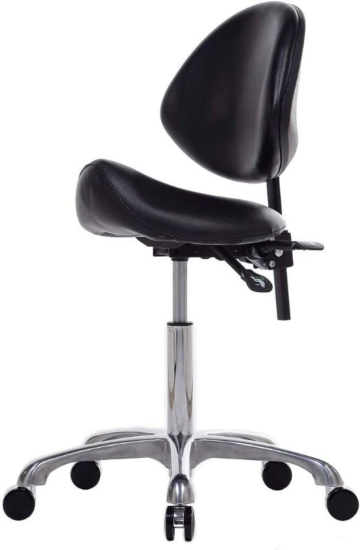 Photo 1 of FRNIAMC Hydraulic Saddle Rolling Adjustable, Heavy-Duty (350 lbs) Stool Chair for Beauty Salon Massage Dental Clinic Office(with Backrest,Black)
