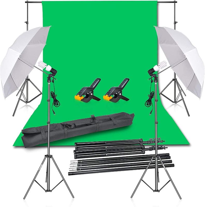 Photo 1 of EMART Photography Backdrop Continuous Umbrella Studio Lighting Kit, Muslin Chromakey Green Screen and Background Stand Support System for Photo Video Shoot
