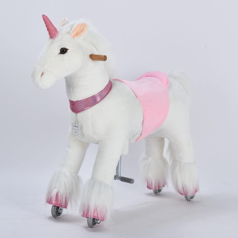 Photo 2 of Ufree Horse Action Pony, Ride on Toy, Mechanical Moving Horse, Giddyup for Children 4 to 9 Years Old, Medium Size, Height 36 Inch (Pink Horn Unicorn)
