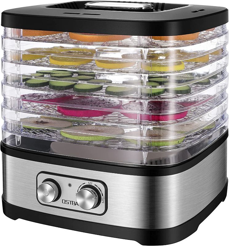 Photo 1 of OSTBA Food Dehydrator, Dehydrator for Food and Jerky, Fruits, Herbs, Veggies, Temperature Control Electric Food Dryer Machine, 5 BPA-Free Trays Dishwasher Safe, 240W, Recipe Book Included
