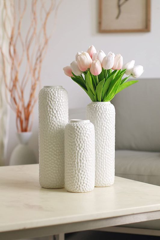 Photo 2 of Hosley Set of 3 White Ceramic Honeycomb Vase Tall 12 Inch Medium 10 Inch Short 8 Inch High Each. Ideal Gift for Wedding Special Occasion Dried Floral Arrangements Home Office Spa O4 Honeycomb White