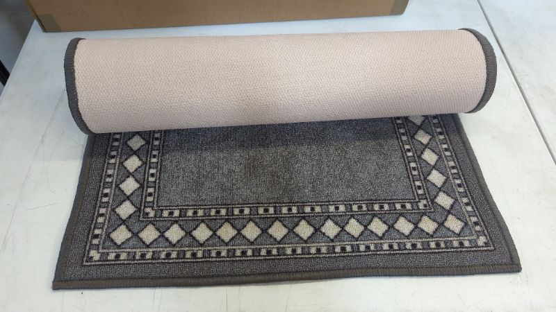 Photo 4 of Antep Rugs Alfombras Modern Bordered 2x10 Non-Skid (Non-Slip) Low Profile Pile Rubber Backing Indoor Area Runner Rugs (Gray, 2' x 10') 2' x 10' Grey