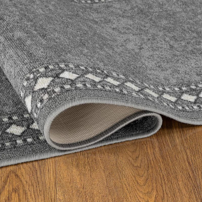 Photo 2 of Antep Rugs Alfombras Modern Bordered 2x10 Non-Skid (Non-Slip) Low Profile Pile Rubber Backing Indoor Area Runner Rugs (Gray, 2' x 10') 2' x 10' Grey