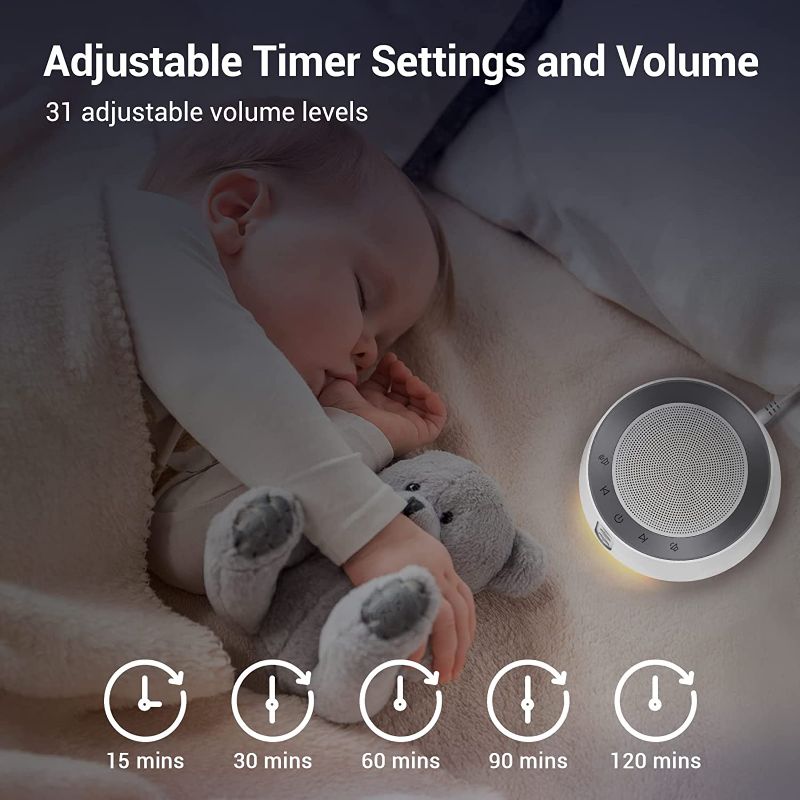 Photo 2 of White Noise Machine, 14 Soothing Sounds and Warm Night Light for Sleeping, 5 Timers and Memory Feature Plug in Sound Machine for Baby, Adults,White

