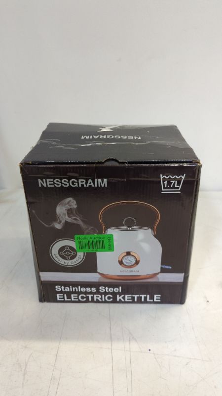 Photo 3 of NESSGRAIM Retro Electric Kettle, 1.7L Stainless Steel Tea Kettle with Large Temperature Gauge, 1500W Fast Heating Hot Water Boiler with LED Indicator, Auto Shut-off & Boil-Dry Protection-Elegant White
