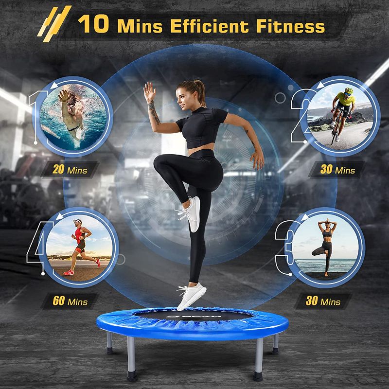 Photo 2 of BCAN 300LBS/450LBS Foldable Mini Trampoline, 38"/40" Fitness Trampoline with Safety Pad/Bungee Cords, Stable & Quiet Exercise Rebounder for Kids Adults Indoor/Garden Workout RED-40