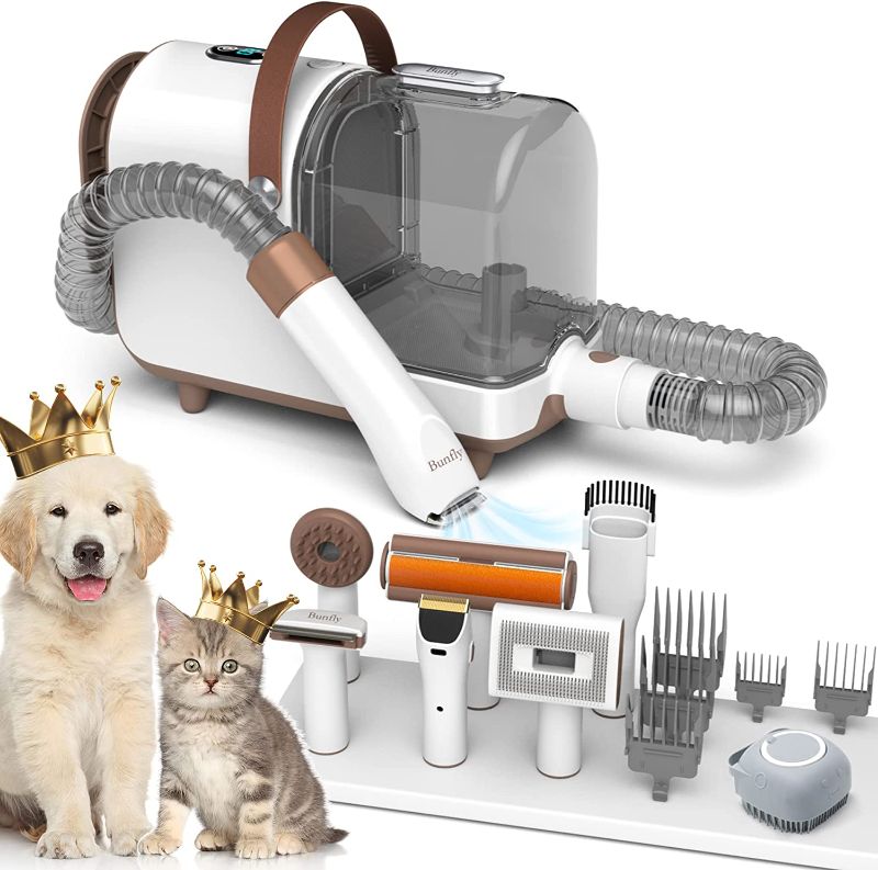 Photo 1 of Bunfly Pet Clipper Grooming Kit & Vacuum Suction 99% Pet Hair, 6 Pet Grooming Tools, 3L Large Capacity Easy Clean Dust Cup for Pet Hair, Home Cleaning?Brown?
