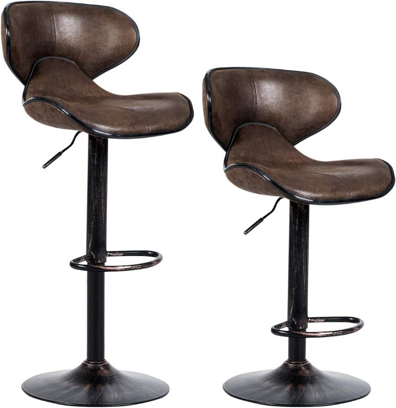 Photo 1 of COSTWAY Vintage Barstools, Set of 2 Swivel Bar Stool with Backrest, Footrest and Height Adjustable, Counter Barstool for Bar, Kitchen, Dining Room, Living Room and Bistro Pub, Retro Brown
